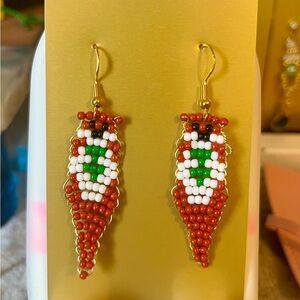 Elegant Beaded Drop Earrings - Red, White, Green